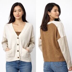 Madewell‎ Women Kent Colorblock Cardigan Sweater M Wool Blend Light Academia